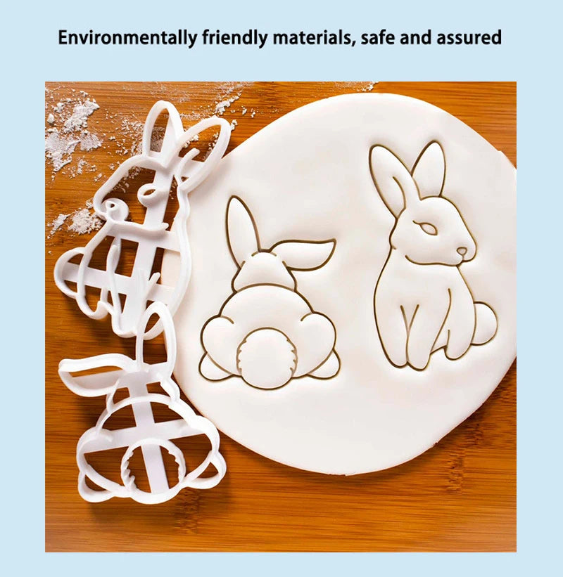 1/4pcs Cute Yoga Rabbit Easter Christmas Plastic Cookie Embossed Mold Fondant Cookie Cutter Bunny Biscuit Mold DIY Baking Tools