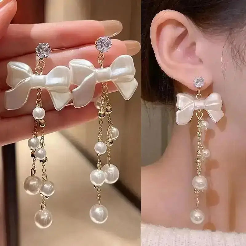 925 Silver Needle Korean Fashion Pearl Tassel Earrings For Women Jewelry Trending New Luxury Women's Zircon Pearl Earrings