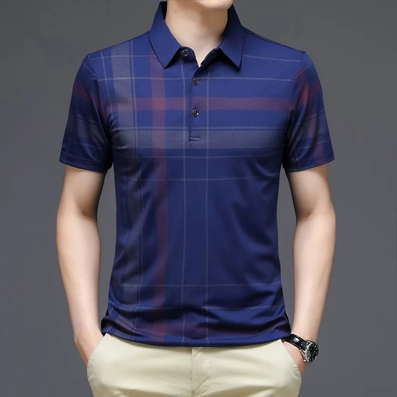 Men's Polo Shirt Business Casual Summer Short Sleeves Tops Pattern Print Button T Shirt Loose Clothes Fashion Polo T Shirt