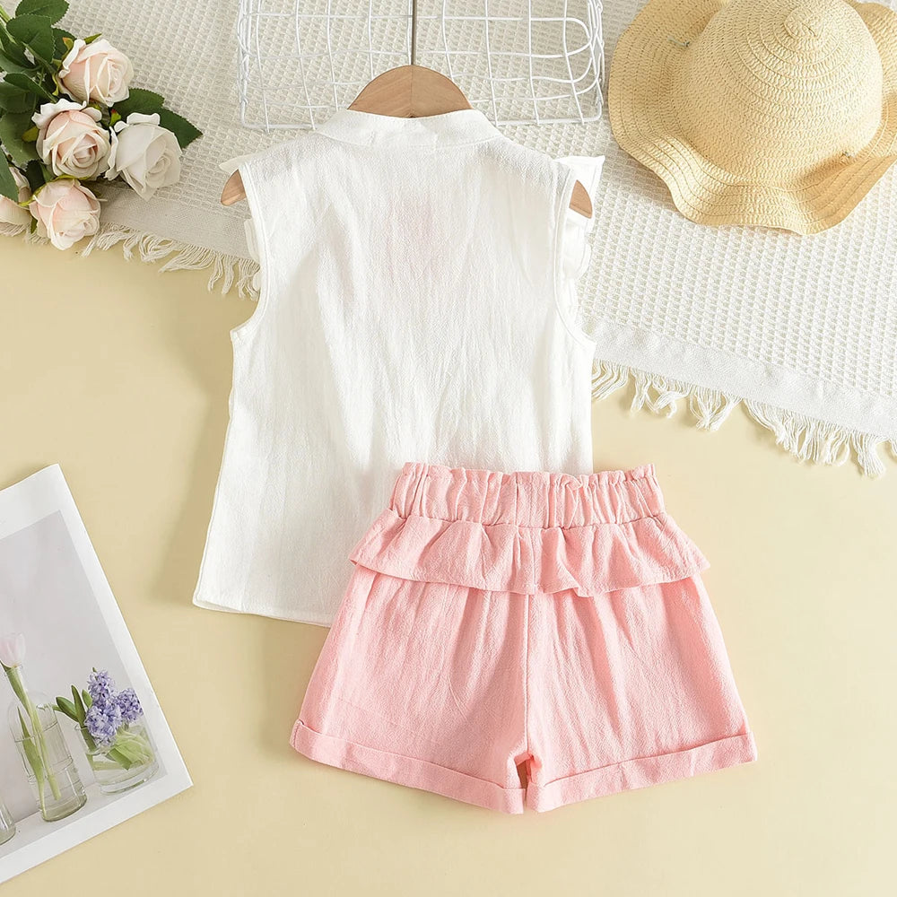 Bear Leader Girls' Clothing Set Summer New Casual Children's Embroidered Sleeveless Shirt + Shorts Set Girls' Baby Clothing