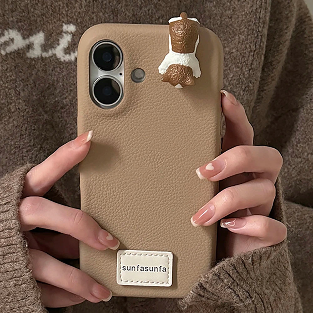 Korean Cute 3D Cat Phone Case For iPhone 16 15 14 13 11 12 Pro Max Plus X XR Lovely Kitten Soft Leather Silicone Cover Funda unique