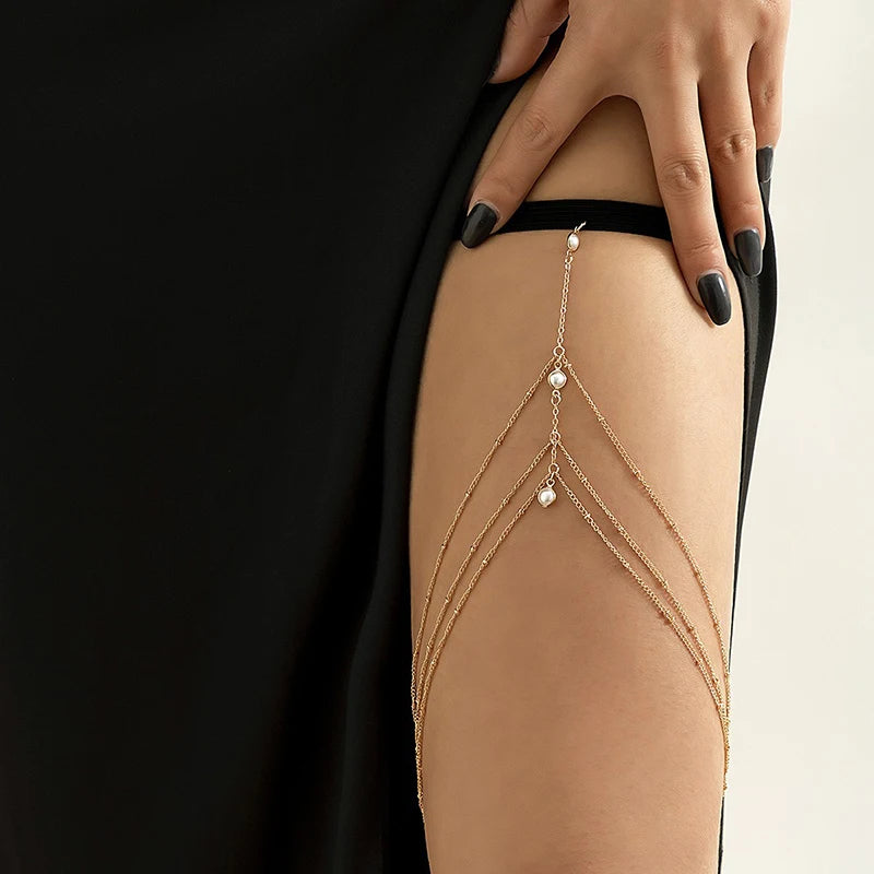 New Women Bohemian Thigh Chain Simple Star Body Chains for Women Double-layer Metal Body chain Fashion Thigh Jewelry Leg Cha
