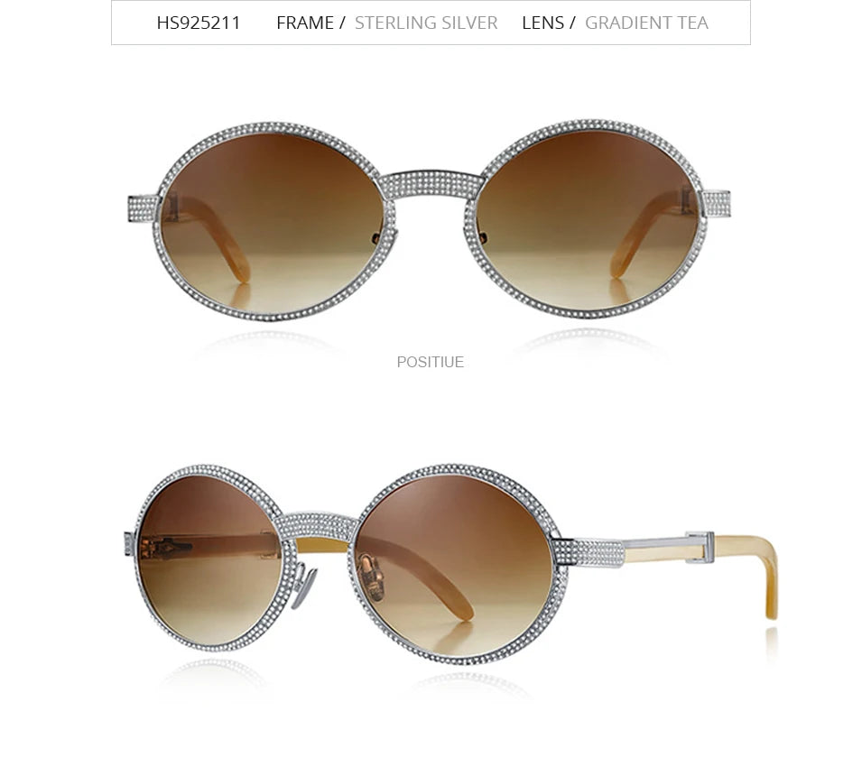HEPIDEM High Quality Men Buffs Sunglasses Square Luxury Brand Design Diamond Sumptuous Sun Glasses Women Buffalo Horn Glasses