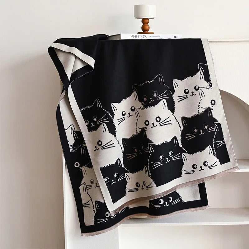 New Fashion Cute Cat Ladies' Jacquard Pashmina Cashmere Scarf Winter Thick Warmth Shawl Coldproof Windproof Blanket Scarf