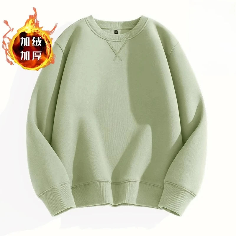 heavy cotton sweater men's autumn new loose and thick long-sleeved t-shirt solid color Japanese crew neck bottoming shirt mon