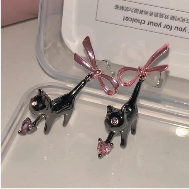 New Romantic Cute Cat For Women Fashionable Design Unique Funny Simple Silver Needle Earrings Jewelry Party Gift