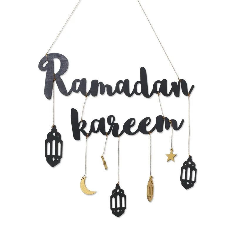 Gold Black Ramadan Kareem Wooden Wall Pendant Eid Mubarak Hanging home Decoration 2023 Eid Al Fitr Muslim Islamic Party Supplies