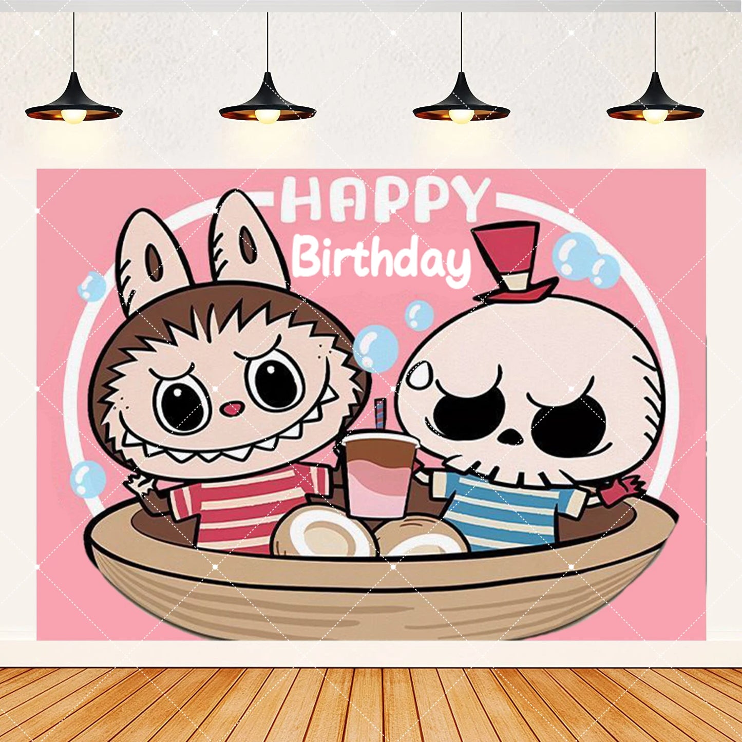 Cartoon LABUBU Theme Kids Birthday Party Banner Background Cake Topper Number Balloon Decoration Props Baby Party Supply Gifts