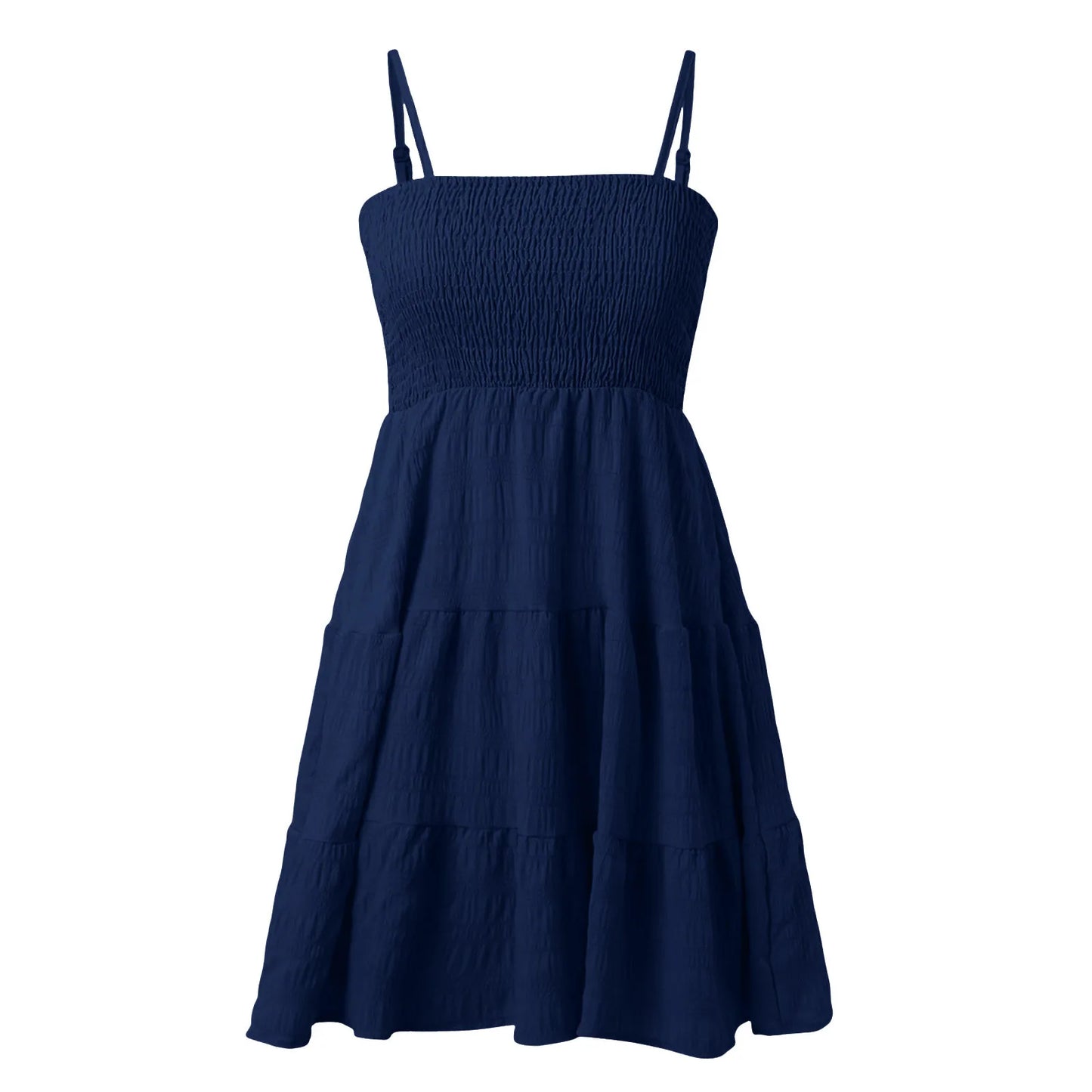 Bohemian Beach Sundress Women Sleeveless Backless Big Swing Mini Dress Solid Spaghetti Strap Ruffles Dresses