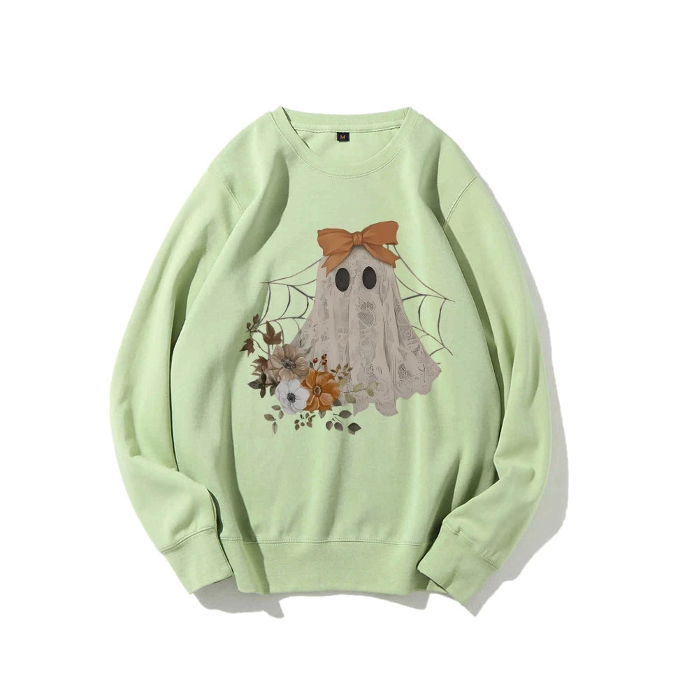 Loose Crew Neck Hoodie Cotton High Quality Soft Comfortable Halloween Cute Ghost Graphic Print Fashion Trend New Sweatshirt