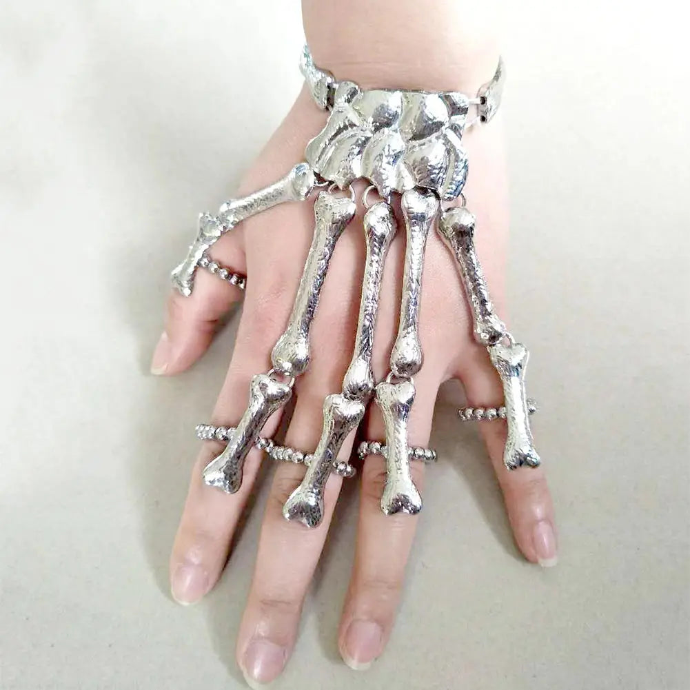 Fashion Women Punk Bracelet Alloy Skull Finger Hand Chain Skeleton Bone Ladies Girls Bracelets Halloween Gifts MIAO-US
