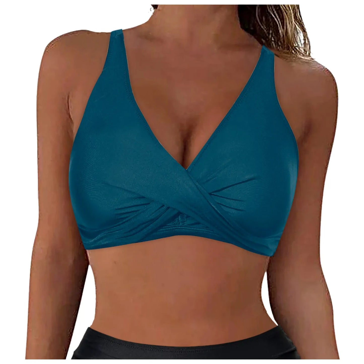 Women Lace Up Swimwear Tops Underwire Full Coverage Bikini Top Push Up Swim Crop Top Tie Back Bathing Suit купальник 2024 тренд