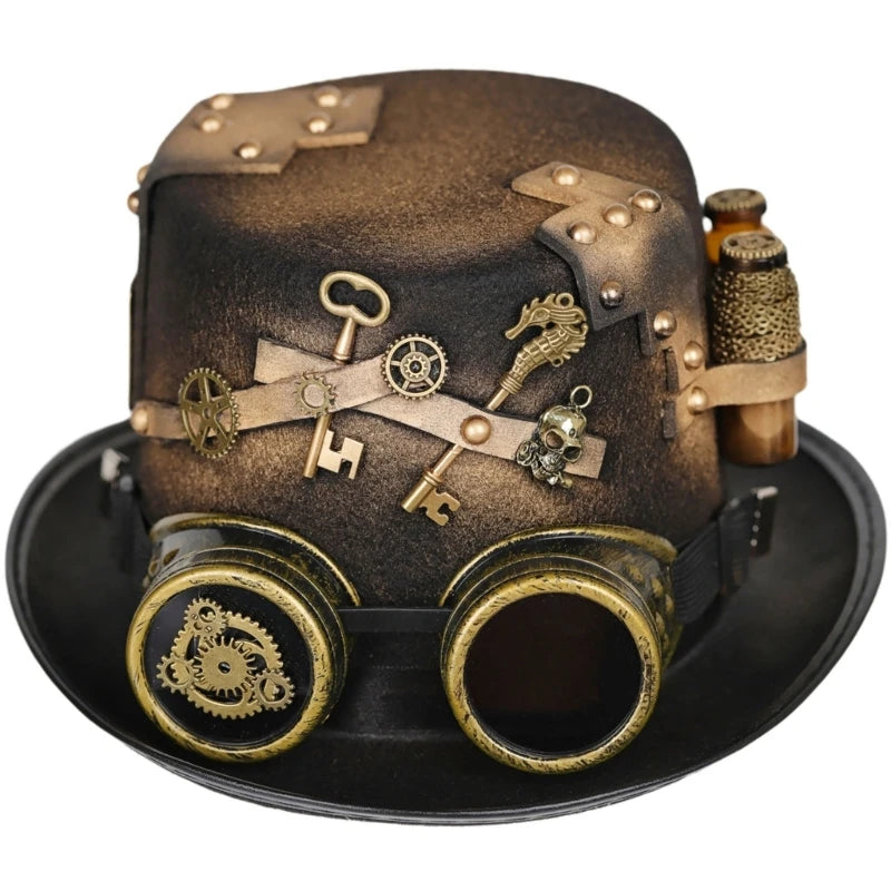 Steampunk Men Hat With Goggles Gay Top Hat Jazz Hat Gothic Steampunk Top Hat For Men Non-slip Hat Carnival Nightclub