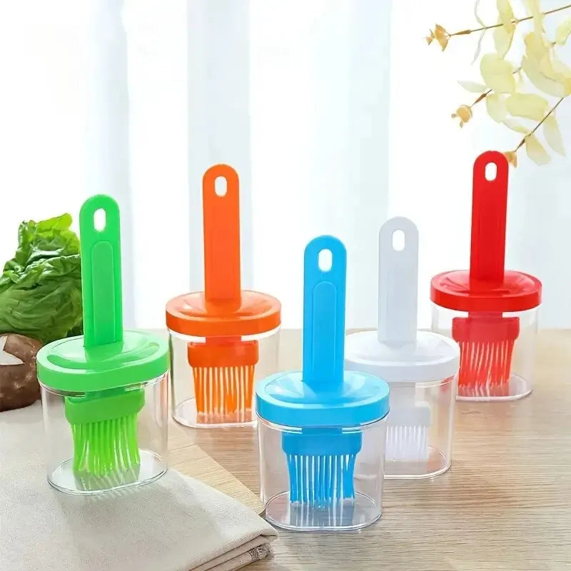 1Pc Oil Brush Pancake Oil Brush Integrated Oil Pot Brush With Bottle Kitchen Dustproof Household High Temperature Baking Tool - unique