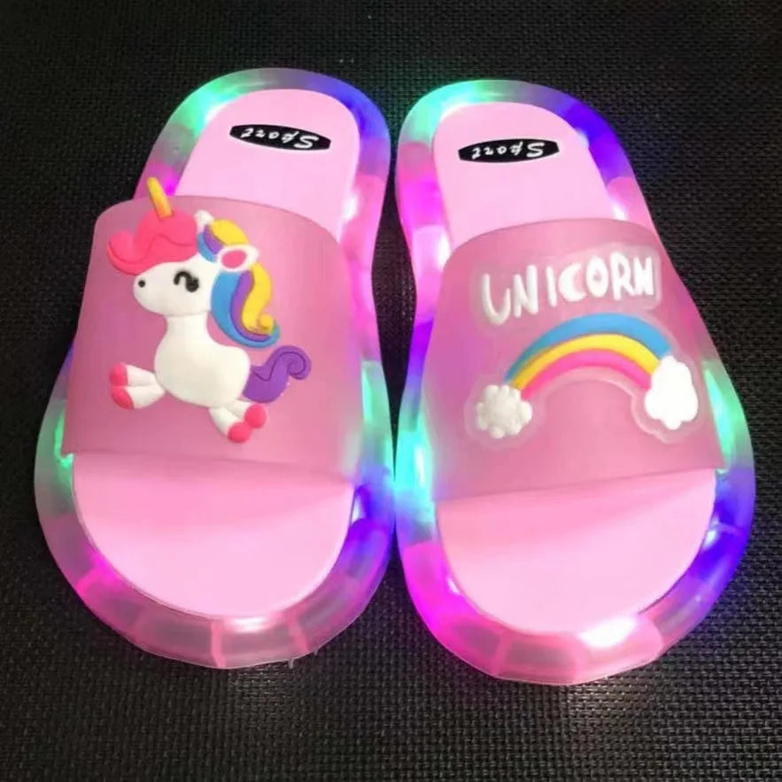 Kinder Hausschuhe für Jungen und Mädchen mit Cartoon-Einhorn-Motiv, mit Tier-Print, beleuchtet, modisch, niedlich, Schuhe, Badezimmer, Kinder, Kleinkinder, Hausschuhe, Kinderschuhe