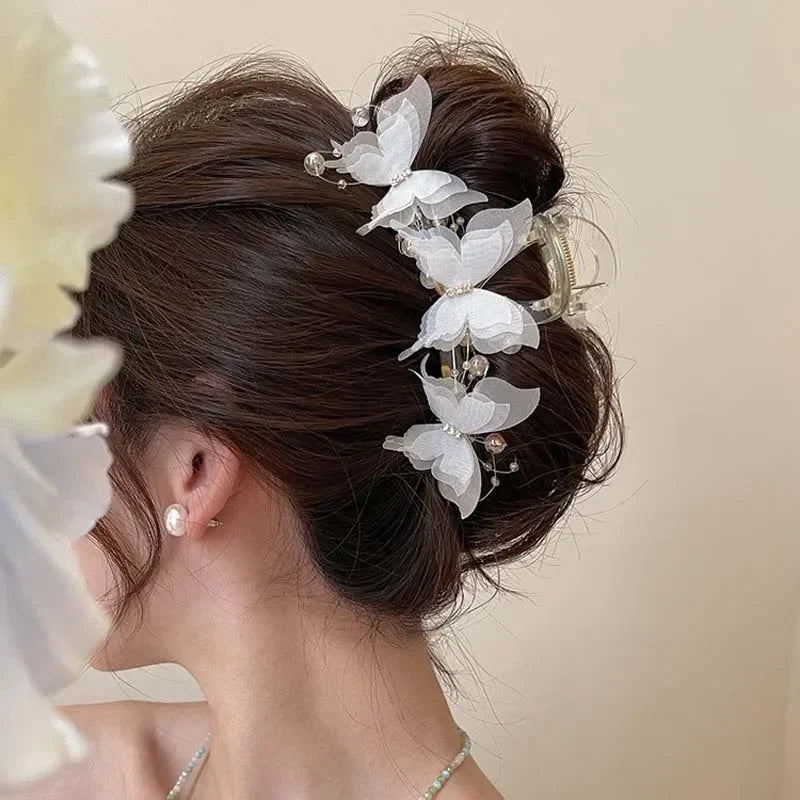 New Fashion Simulation Butterfly Hair Clips for Women Elegant Pearl Bow Ponytail Clip Sweet Crab Claw Headdress Hair Accessories