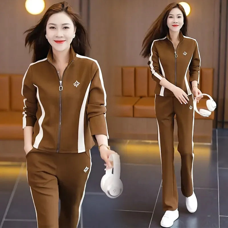 Women's Sportswear Suit Spring And Autumn Clothing New Fashion Leisure Tracksuit For Woman Crop Top Pants Two Pieces Sets