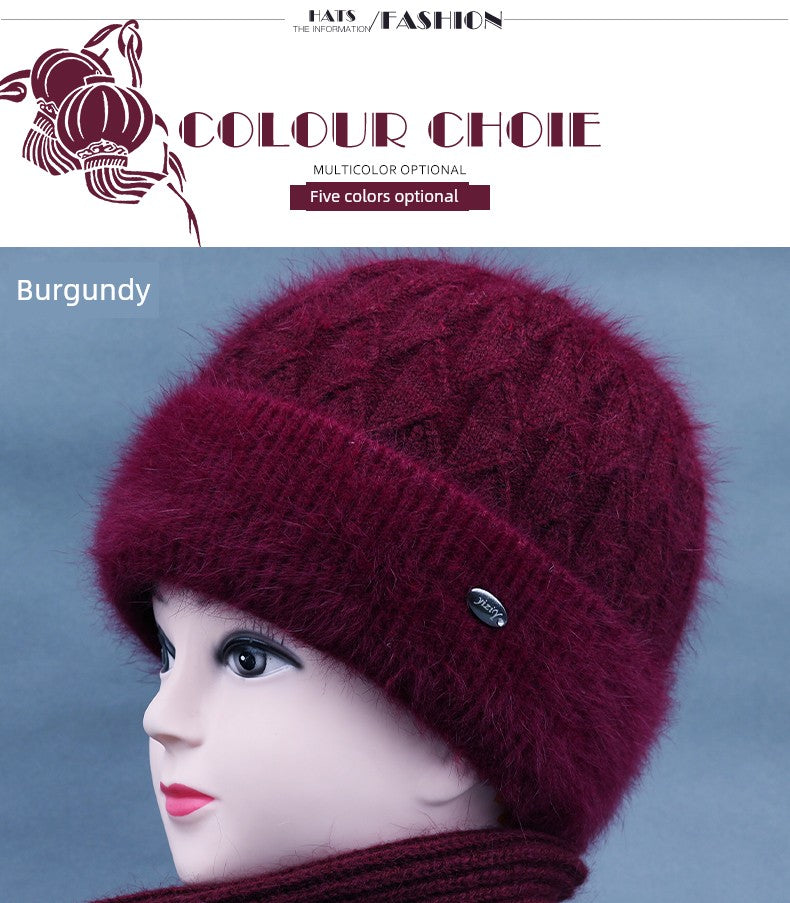 Winter Middle-Aged and Elderly People's Hats Female Ladieswear Rabbit Fur Knitted Warm Hat Women Woolen Cap Grandma Fleece-lined Cotton-Padded Cap
