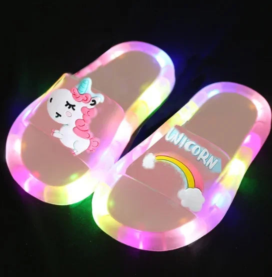 Kinder Hausschuhe für Jungen und Mädchen mit Cartoon-Einhorn-Motiv, mit Tier-Print, beleuchtet, modisch, niedlich, Schuhe, Badezimmer, Kinder, Kleinkinder, Hausschuhe, Kinderschuhe