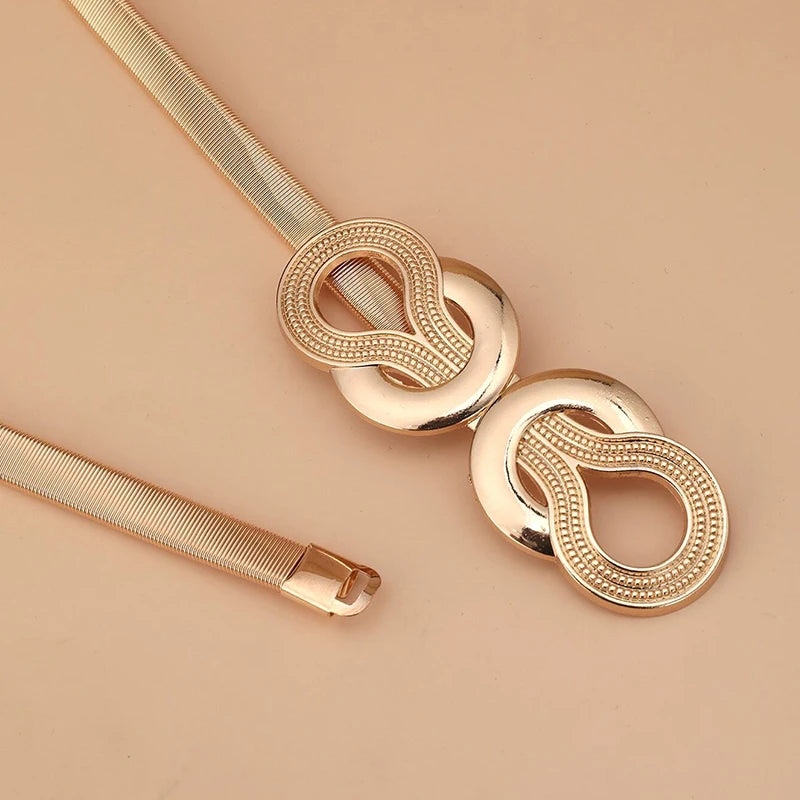 Fashion Leaves Gold Chain Belt Female Waist Adjustable Desinger Belts For Women Leaf Luxury Brand Punk Dress Elastic Waistband