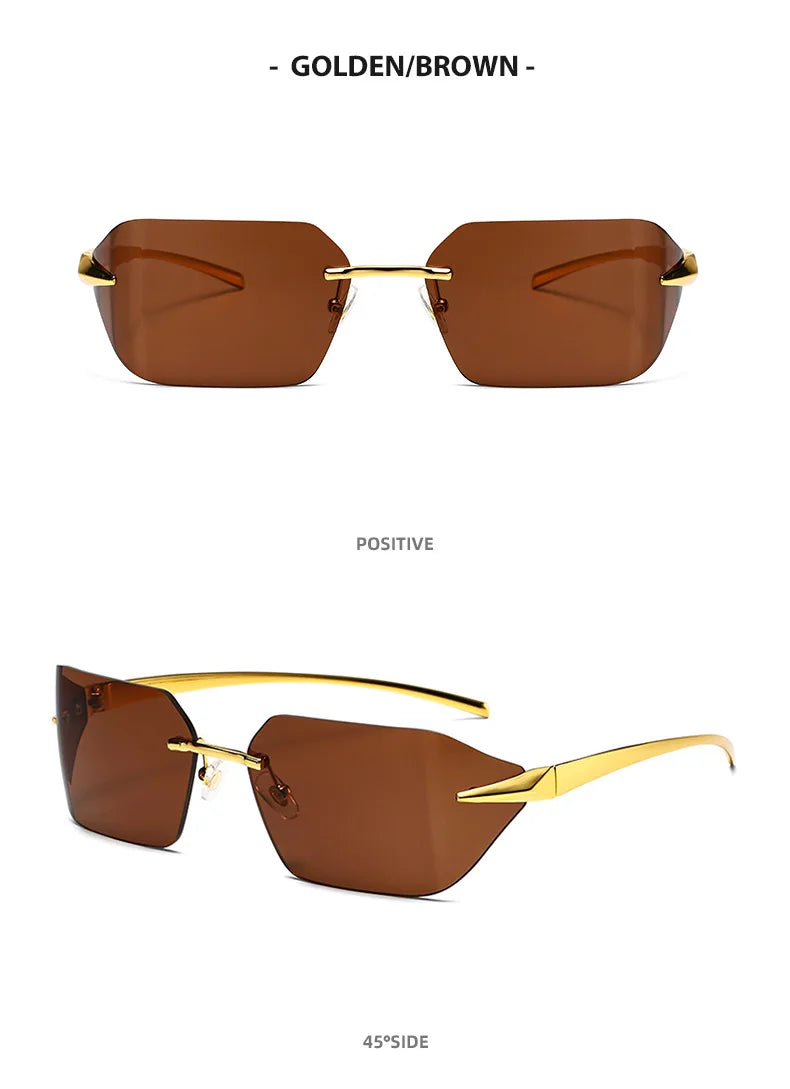 Rimless Men Sunglasses Luxury Brand Curved Lens Summer Traveling Sun Glasses for Women men Frameless Rectangle Shades mon
