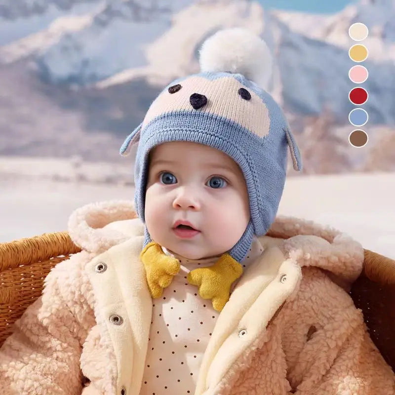 Kids Boys Girls Knitted Hats Winter Thick Warm Cute Cartoon Penguin Beanies Warm Ear Protection Cap for Children 0-4Years Baby