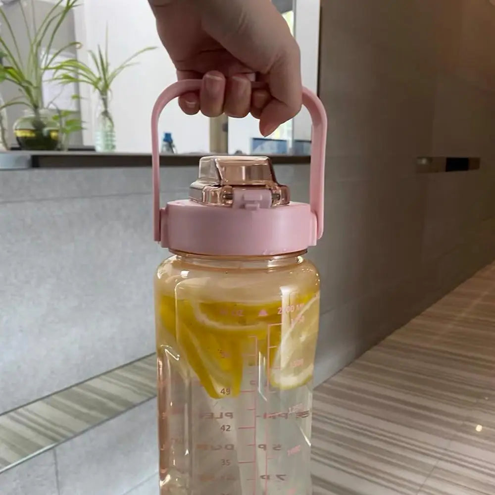 2L Large Capacity Water Bottles Portable Sports Water Bottle With Straw Fitness Bike Cup Summer With Time Marker