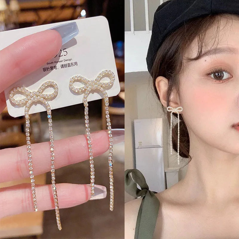 925 Silver Needle Korean Fashion Pearl Tassel Earrings For Women Jewelry Trending New Luxury Women's Zircon Pearl Earrings