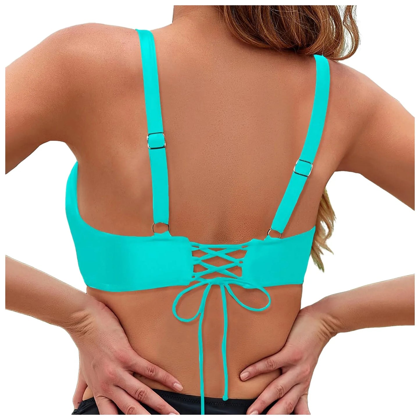Women Lace Up Swimwear Tops Underwire Full Coverage Bikini Top Push Up Swim Crop Top Tie Back Bathing Suit купальник 2024 тренд