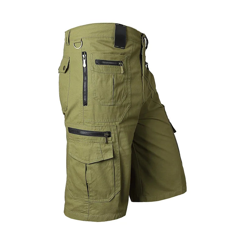 5XL Men Work Cargo Shorts Summer Pure Cotton Loose Straight Multi-pockets Casual Knee Length Hiking Sports Shorts Male Plus Size