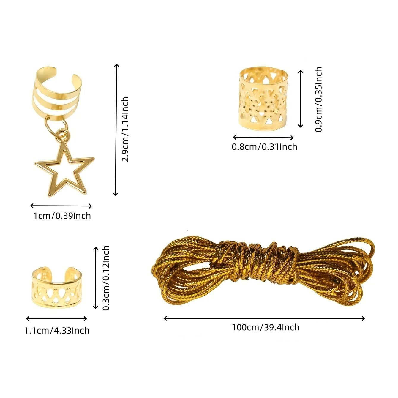 36pcs Star Decor Hair Ring Accessories ,Beads Hair Braid Rings Clips Dread Locks Hair Braiding Metal Cuffs Decoration