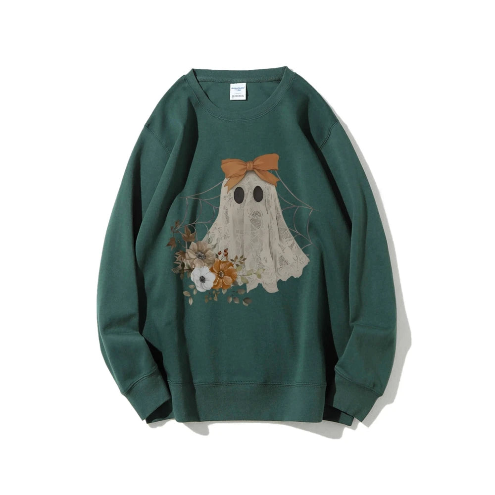 Loose Crew Neck Hoodie Cotton High Quality Soft Comfortable Halloween Cute Ghost Graphic Print Fashion Trend New Sweatshirt