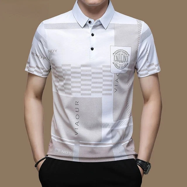 Men's Polo Shirt Business Casual Summer Short Sleeves Tops Pattern Print Button T Shirt Loose Clothes Fashion Polo T Shirt