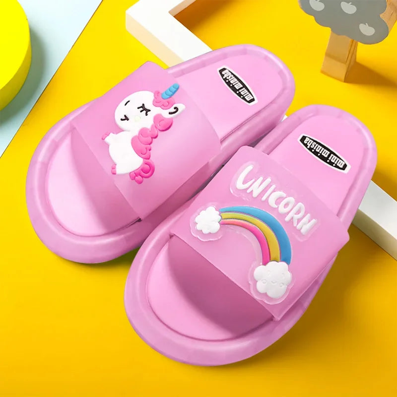 Kinder Hausschuhe für Jungen und Mädchen mit Cartoon-Einhorn-Motiv, mit Tier-Print, beleuchtet, modisch, niedlich, Schuhe, Badezimmer, Kinder, Kleinkinder, Hausschuhe, Kinderschuhe