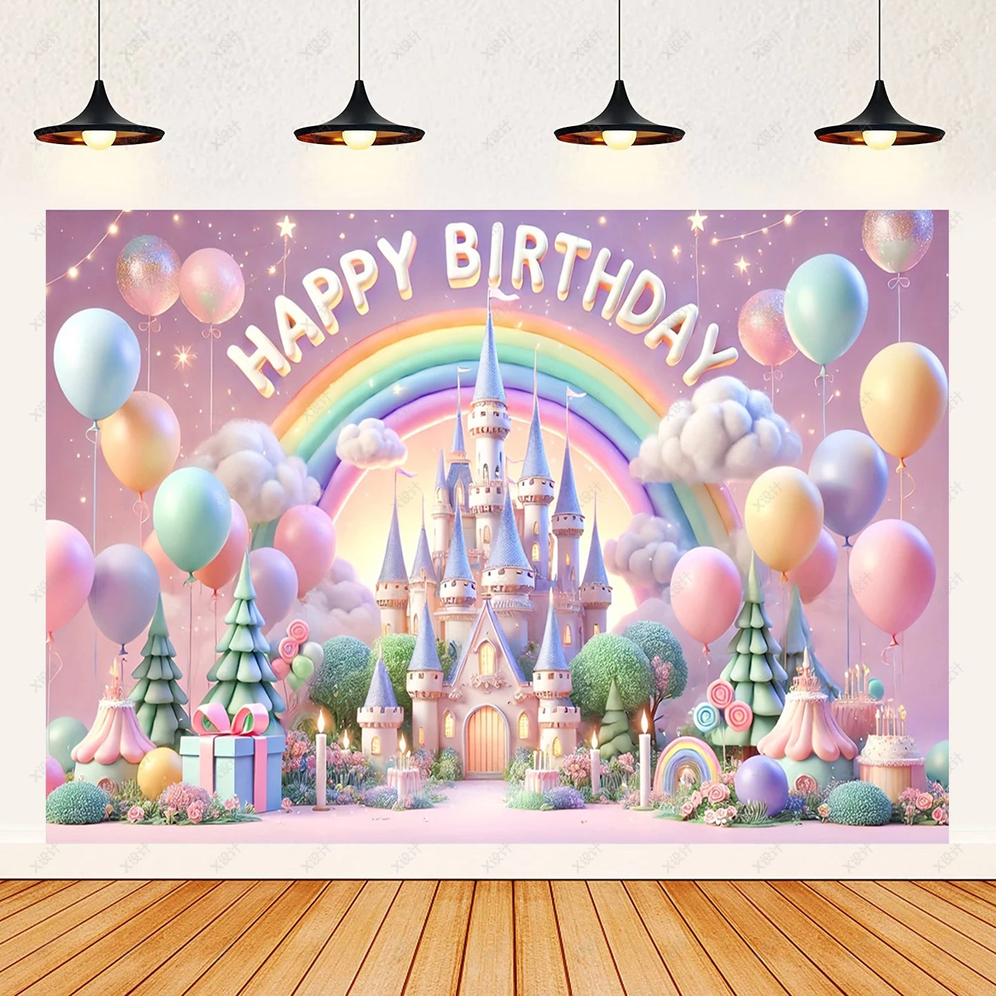 Colorful Happy Birthday Background 3d Balloons Rainbow Children Girl Birthday Party Decoration Banner Baby Party Photo Prop Gift