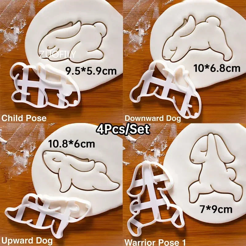 1/4pcs Cute Yoga Rabbit Easter Christmas Plastic Cookie Embossed Mold Fondant Cookie Cutter Bunny Biscuit Mold DIY Baking Tools