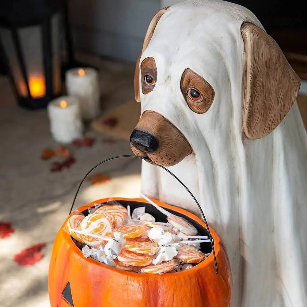 Halloween Dog Cat Ornaments with Candy Bowl Halloween Pumpkin Snack Bowl Stand for Trick Or Treat Indoor Outdoor Decorations