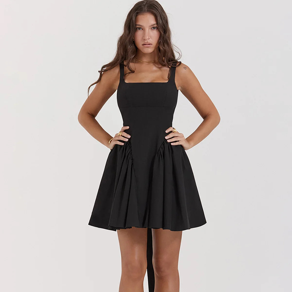 Giyu Club Party Dress Women Summer Elegant Sleevless Backless Bow Mini Short Dresses Pleated Prom Holiday Robe Femme