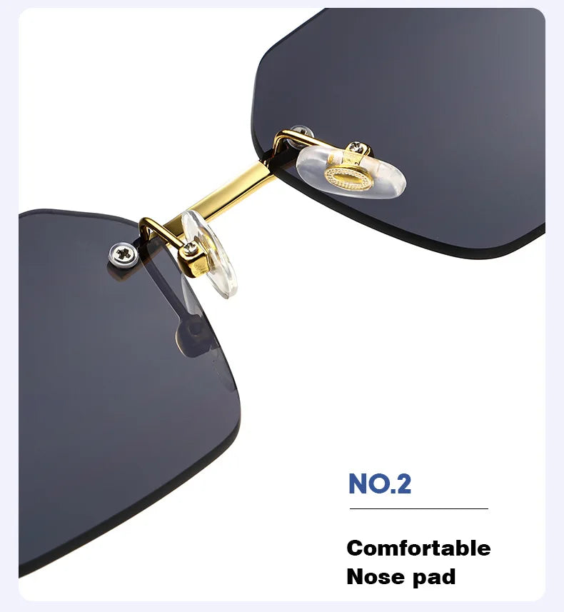 Rimless Men Sunglasses Luxury Brand Curved Lens Summer Traveling Sun Glasses for Women men Frameless Rectangle Shades mon