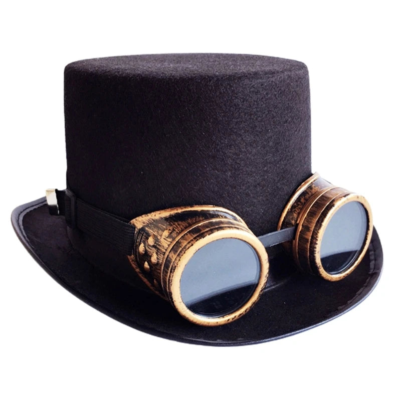 Steampunk Men Hat With Goggles Gay Top Hat Jazz Hat Gothic Steampunk Top Hat For Men Non-slip Hat Carnival Nightclub
