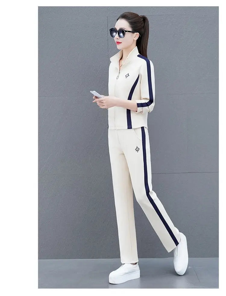 Women's Sportswear Suit Spring And Autumn Clothing New Fashion Leisure Tracksuit For Woman Crop Top Pants Two Pieces Sets