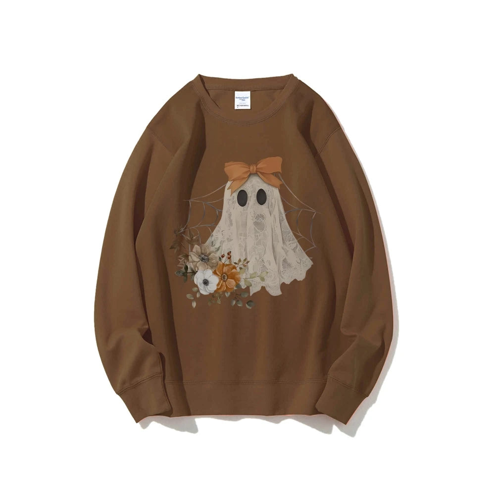 Loose Crew Neck Hoodie Cotton High Quality Soft Comfortable Halloween Cute Ghost Graphic Print Fashion Trend New Sweatshirt
