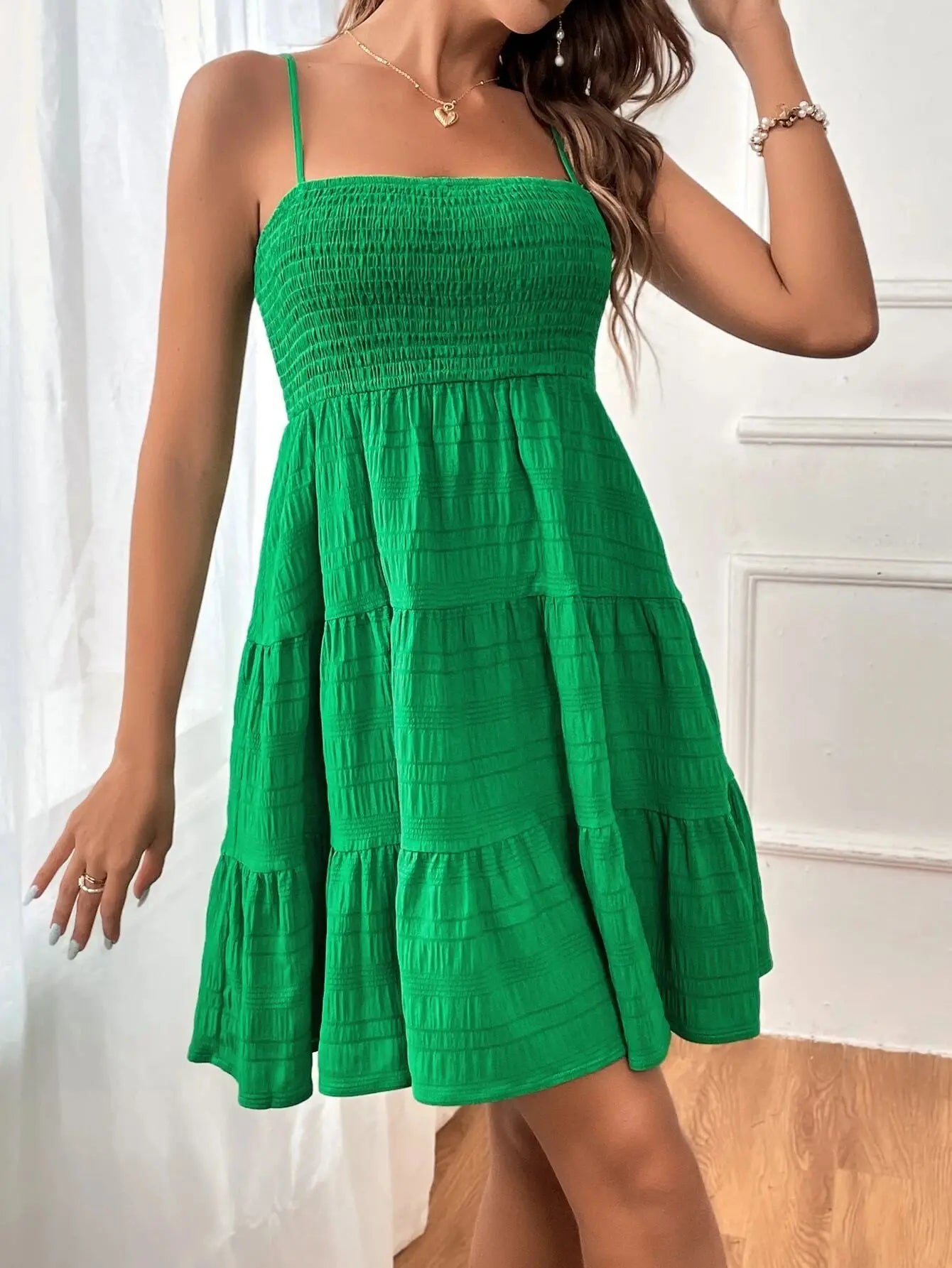 Bohemian Beach Sundress Women Sleeveless Backless Big Swing Mini Dress Solid Spaghetti Strap Ruffles Dresses