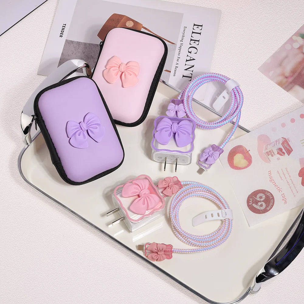 Cute Ins Cable Protector For iPhone iPad 18W/20W Charger Protective Case With Storage Bag Cable Management Wire Cord Unique Organizer