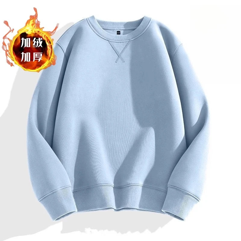heavy cotton sweater men's autumn new loose and thick long-sleeved t-shirt solid color Japanese crew neck bottoming shirt mon