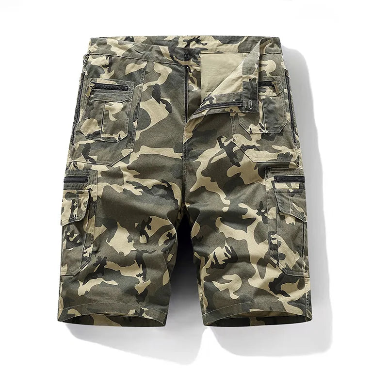5XL Men Work Cargo Shorts Summer Pure Cotton Loose Straight Multi-pockets Casual Knee Length Hiking Sports Shorts Male Plus Size