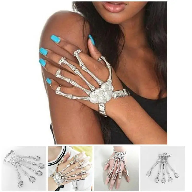 Fashion Women Punk Bracelet Alloy Skull Finger Hand Chain Skeleton Bone Ladies Girls Bracelets Halloween Gifts MIAO-US