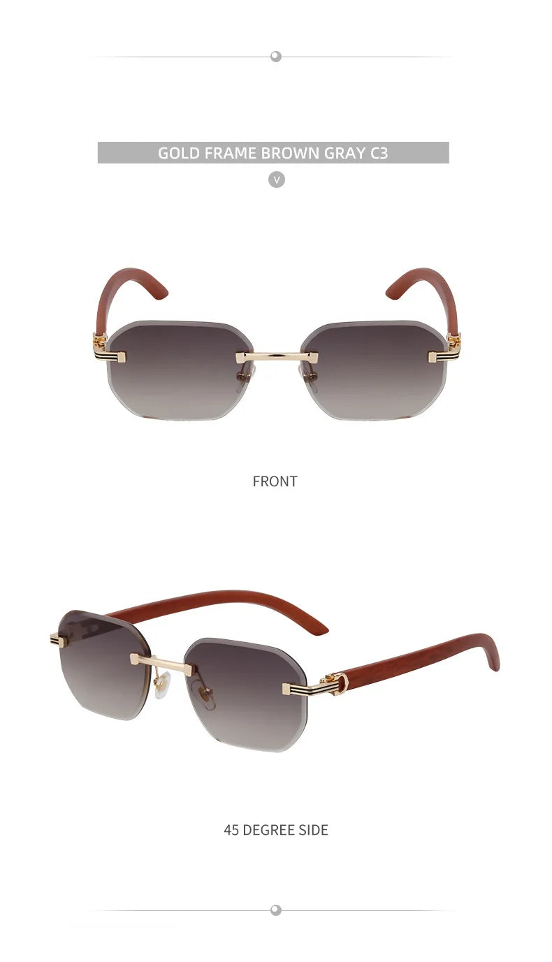 Vintage Square Rimless Sunglasses Men Luxury Brand Trendy Frameless Punk UV400 Eyewear Anti Blue Light Prescription Glasses