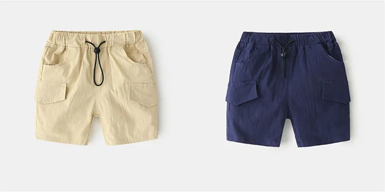New Fashion Summer Child Clothes Adjustable Elastic Solid Color Beach Cargo Shorts For Kids Boys