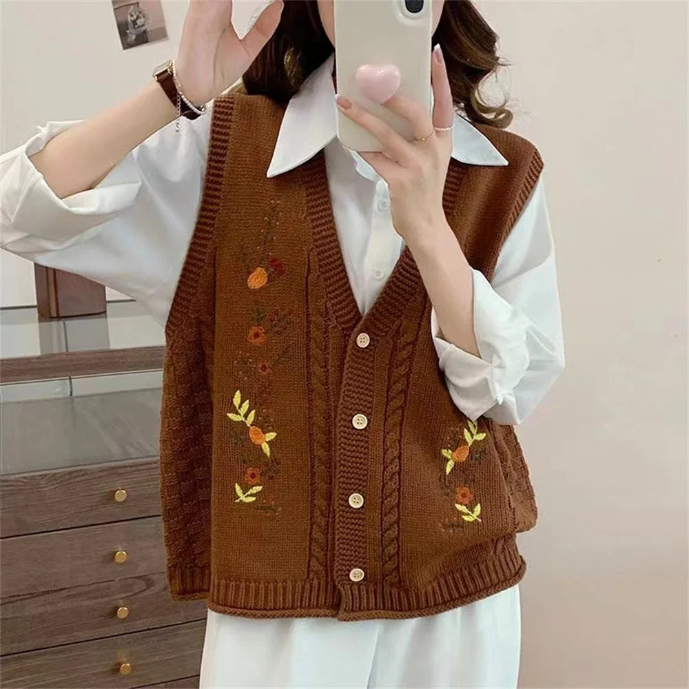 Spring Autumn Style Fashion Women's Knitted Cardigan Sweater Vest Sleeveless Ladies Waistcoat Jacket Basic Coats